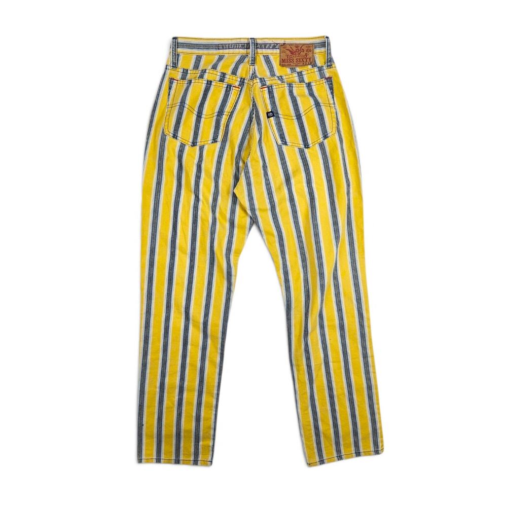 Vintage Miss Sixty Yellow Striped High-Waisted Straight-Leg Jeans - Size 30